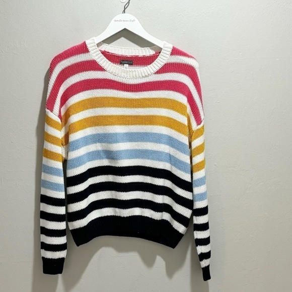 HARPER & LIV Women’s Rainbow Stripe Chunky Knit Crewneck Sweater Size Small - Picture 1 of 6